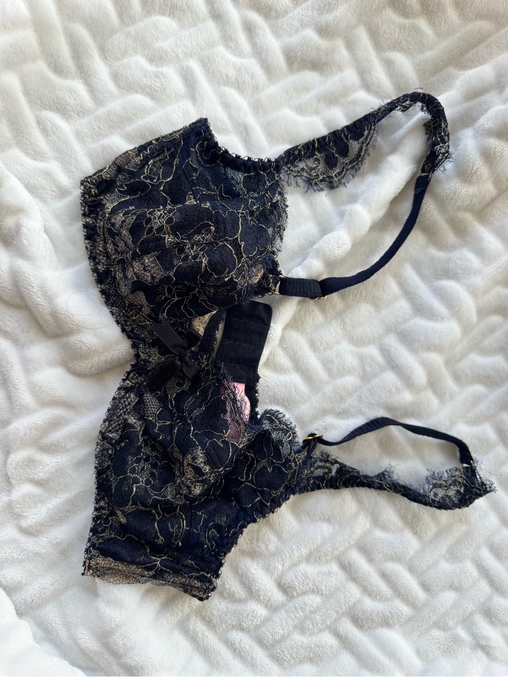 Agent Provocateur Floral Lace Bra Black & Gold Size 34B